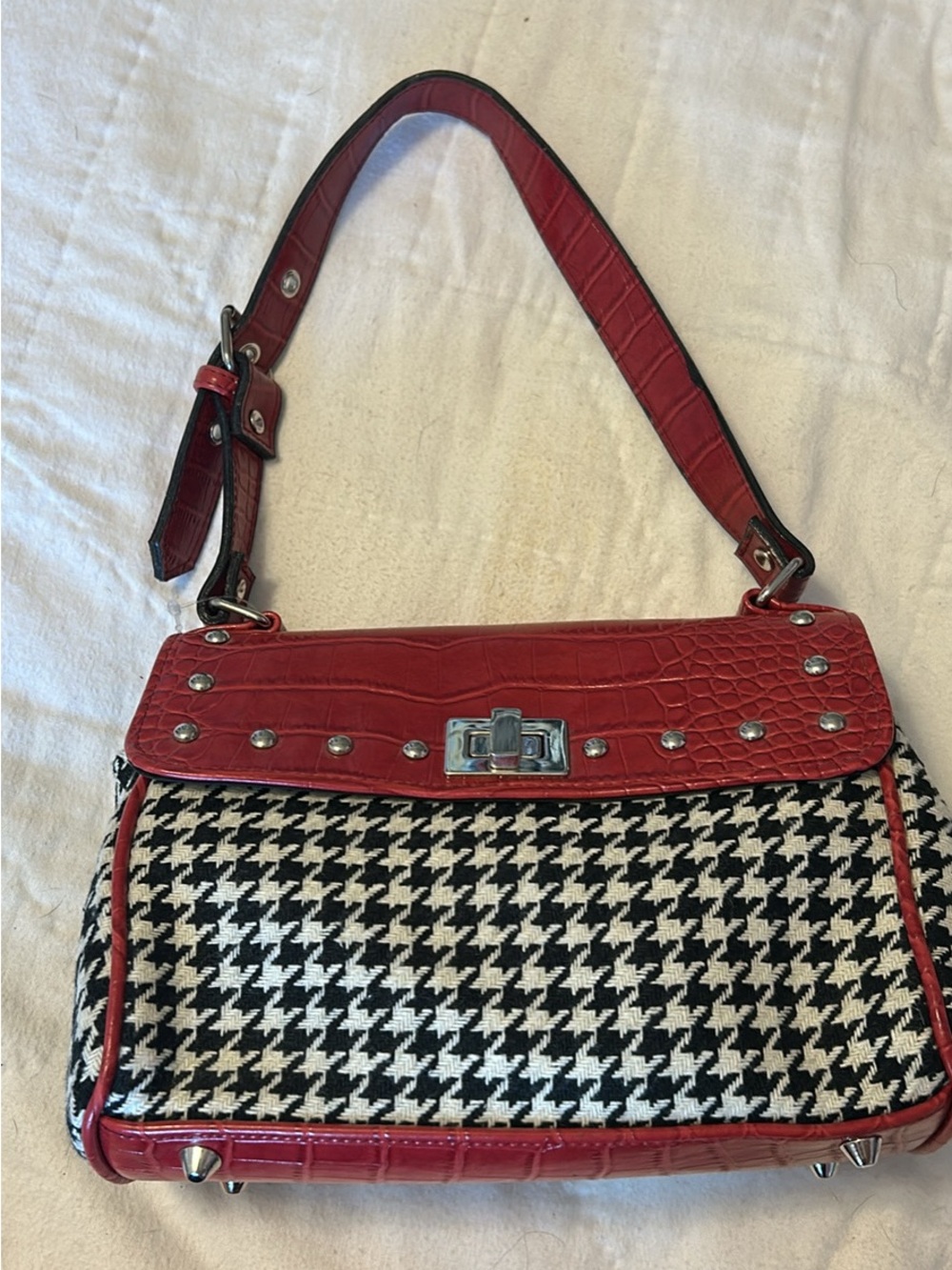 Lane Bryant Red and Black Houndstooth Shoulder Bag